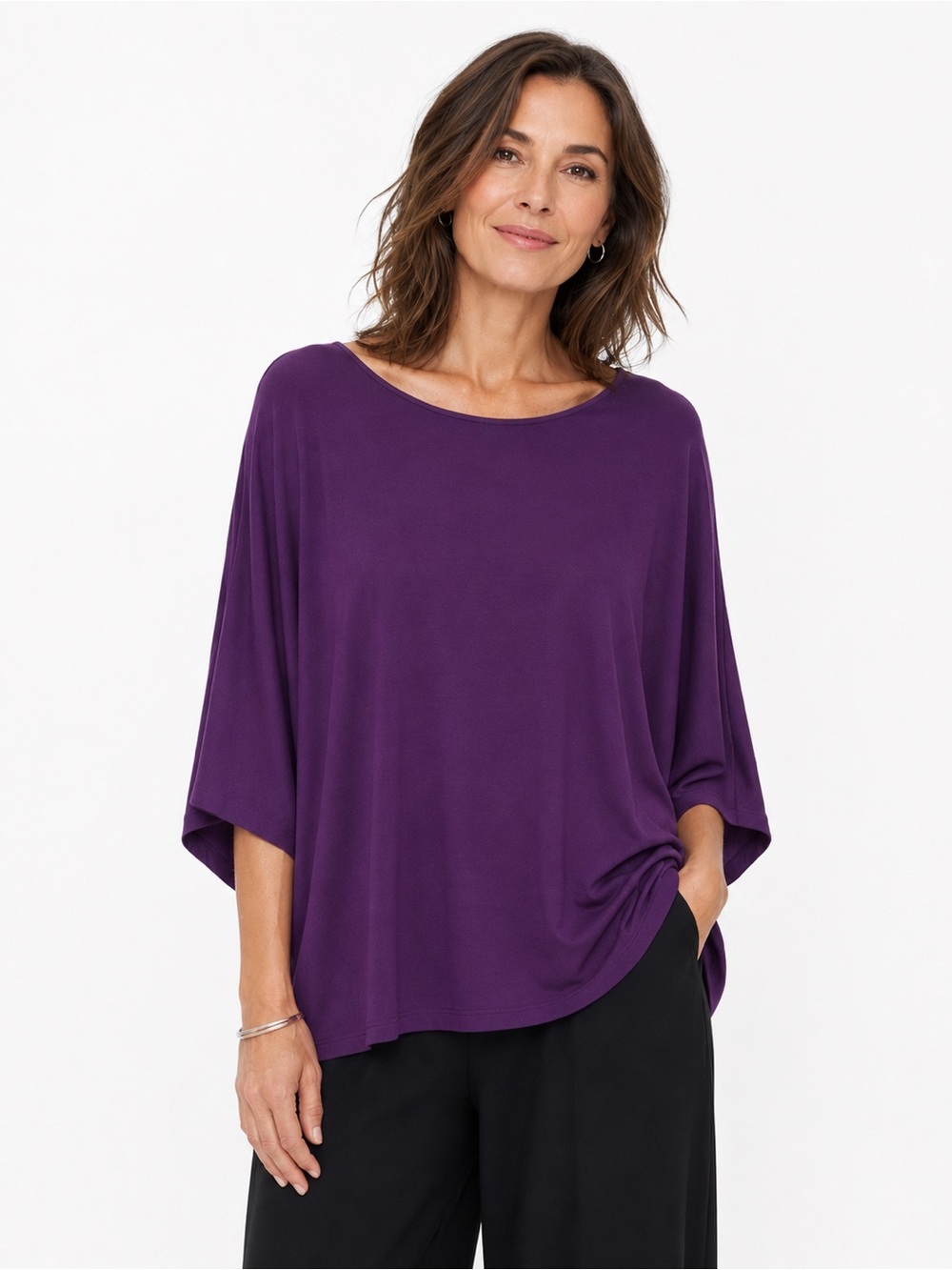 EILEEN FISHER PURPLE OVERSIZED RESORTWEAR COASTAL LOUNGEWEAR TOP SZ L
